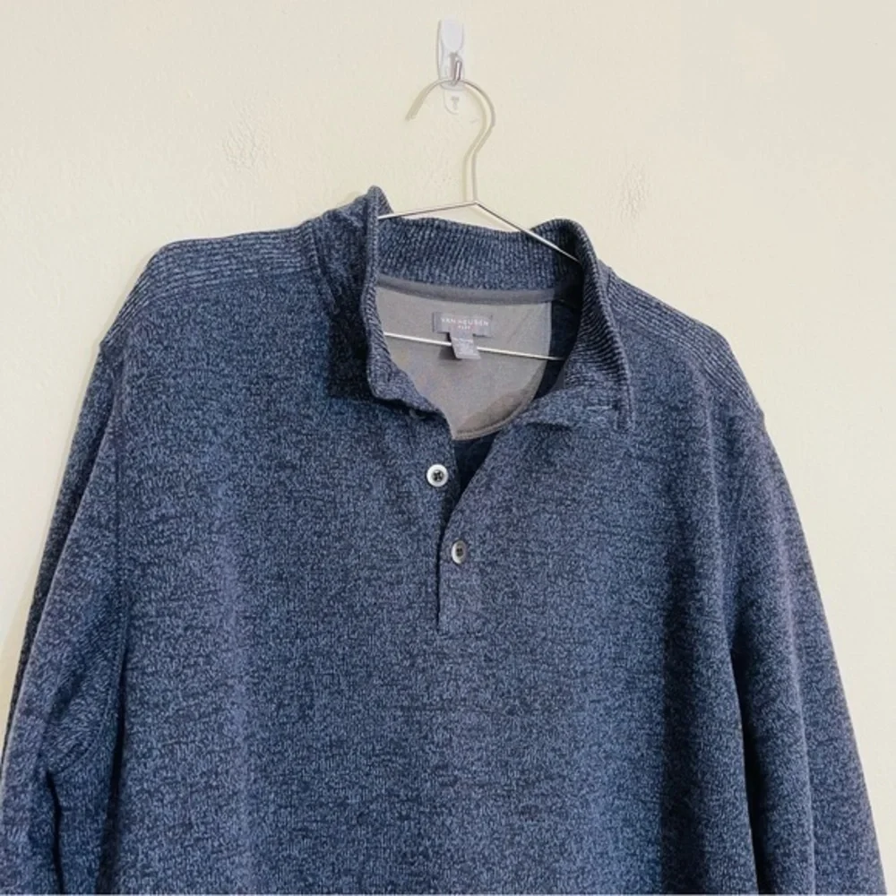 Van Heusen Flex Henley Fleece Lined Long Sleeve Sweater Size XL Blue/Black